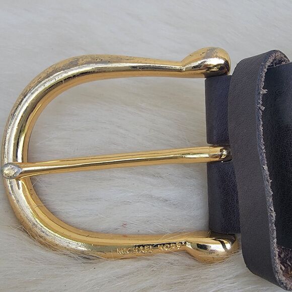 MICHAEL KORS Brown Woven Braided Leather Boho Belt Large Gold Buckle Sz L